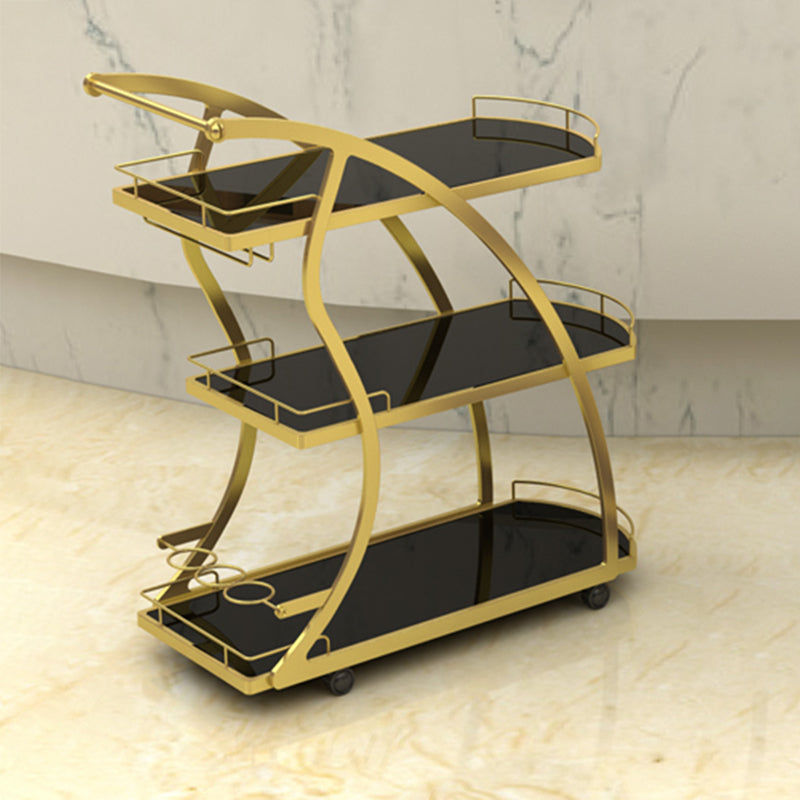 Modern Style Metal Prep Table 31.5"H Rolling Glass Prep Table for Home Use Gold Clearhalo 'furn' 'furn_kitchen_islands_carts' 'Furniture' 'Kitchen & Dining Furniture' 'Kitchen Islands & Carts' 'kitchen_islands_carts' 6450629