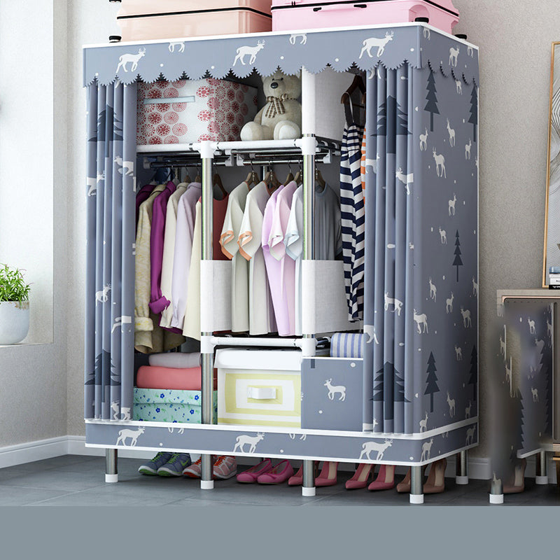 Steel Wardrobe Closet with Legs Modern Wardrobe Cabinet for Home 49"L x 18"W x 68"H Grey Clearhalo 'Armoires & Wardrobes' 'armoires_wardrobes' 'Bedroom Furniture' 'furn' 'furn_armoires_wardrobes' 'Furniture' 6450872