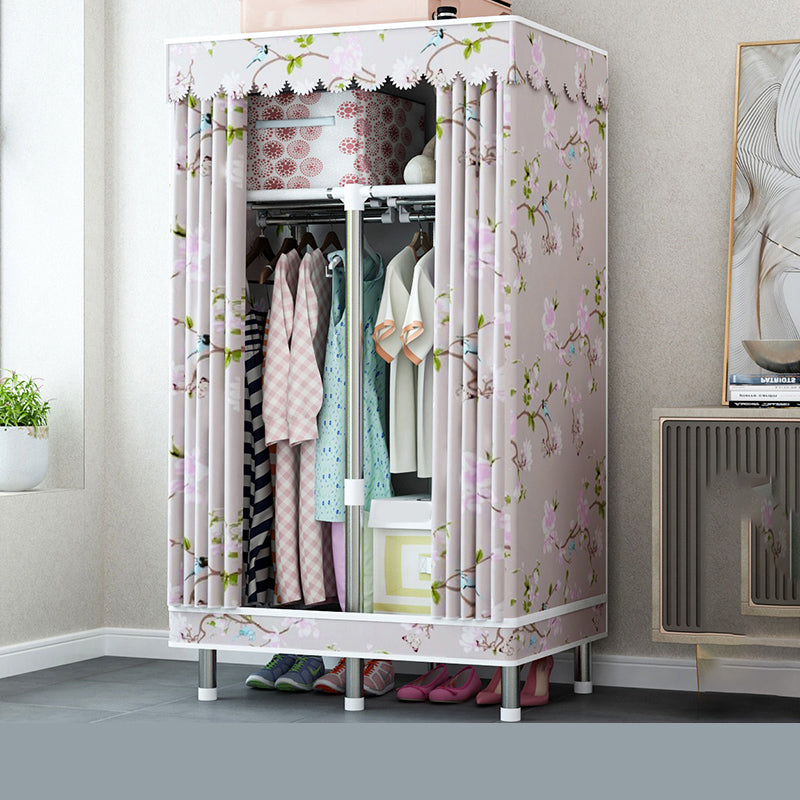 Steel Wardrobe Closet with Legs Modern Wardrobe Cabinet for Home 33.5"L x 18"W x 68"H Pink Clearhalo 'Armoires & Wardrobes' 'armoires_wardrobes' 'Bedroom Furniture' 'furn' 'furn_armoires_wardrobes' 'Furniture' 6450876
