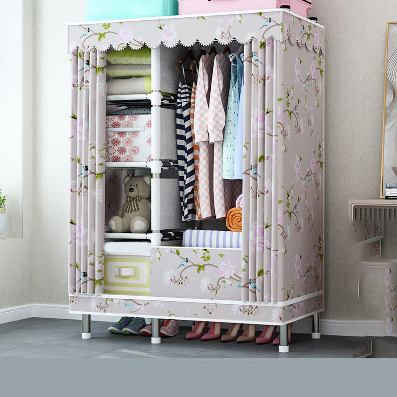Steel Wardrobe Closet with Legs Modern Wardrobe Cabinet for Home 40"L x 18"W x 68"H Pink Clearhalo 'Armoires & Wardrobes' 'armoires_wardrobes' 'Bedroom Furniture' 'furn' 'furn_armoires_wardrobes' 'Furniture' 6450877