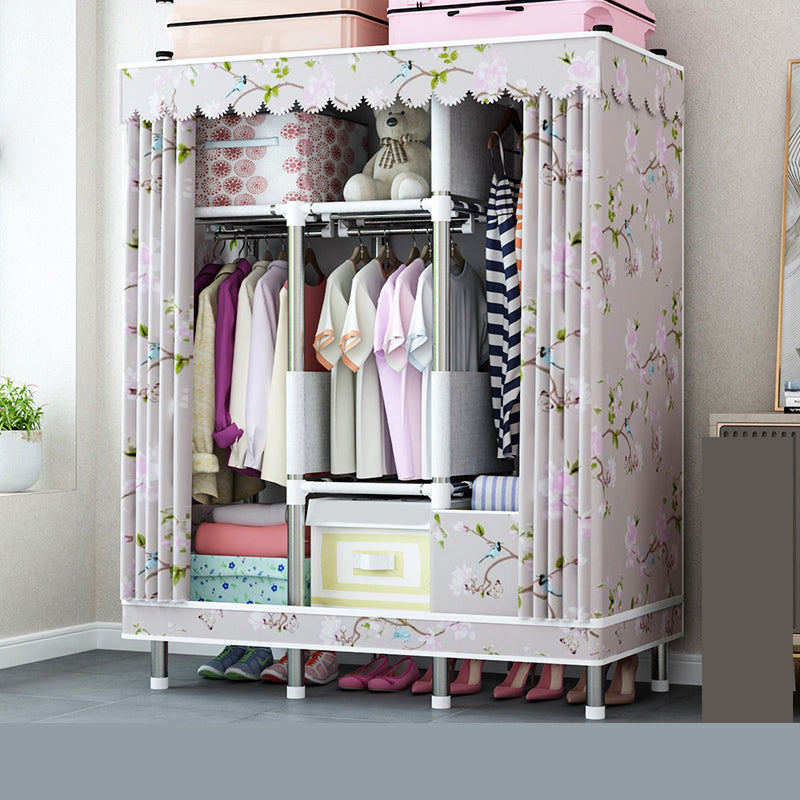 Steel Wardrobe Closet with Legs Modern Wardrobe Cabinet for Home 49"L x 18"W x 68"H Pink Clearhalo 'Armoires & Wardrobes' 'armoires_wardrobes' 'Bedroom Furniture' 'furn' 'furn_armoires_wardrobes' 'Furniture' 6450880