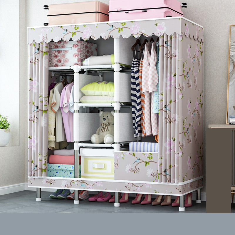 Steel Wardrobe Closet with Legs Modern Wardrobe Cabinet for Home 56"L x 18"W x 68"H Pink Clearhalo 'Armoires & Wardrobes' 'armoires_wardrobes' 'Bedroom Furniture' 'furn' 'furn_armoires_wardrobes' 'Furniture' 6450881