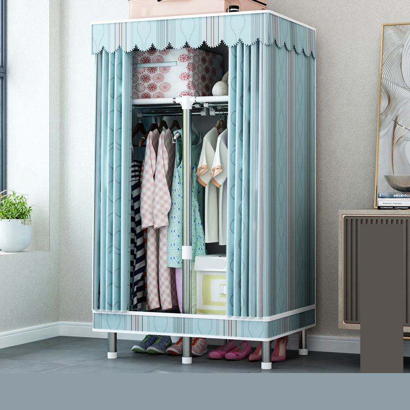 Steel Wardrobe Closet with Legs Modern Wardrobe Cabinet for Home 33.5"L x 18"W x 68"H Blue Clearhalo 'Armoires & Wardrobes' 'armoires_wardrobes' 'Bedroom Furniture' 'furn' 'furn_armoires_wardrobes' 'Furniture' 6450883
