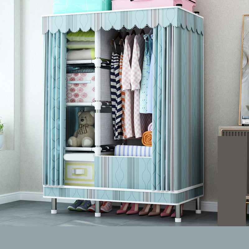 Steel Wardrobe Closet with Legs Modern Wardrobe Cabinet for Home 40"L x 18"W x 68"H Blue Clearhalo 'Armoires & Wardrobes' 'armoires_wardrobes' 'Bedroom Furniture' 'furn' 'furn_armoires_wardrobes' 'Furniture' 6450884