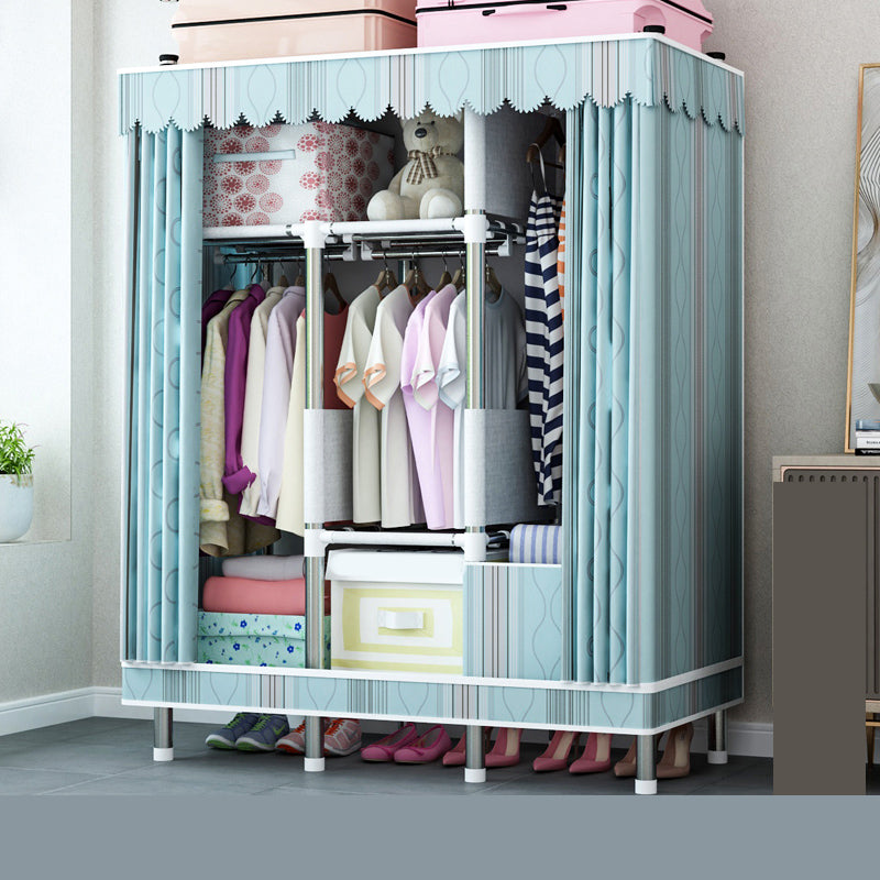 Steel Wardrobe Closet with Legs Modern Wardrobe Cabinet for Home 49"L x 18"W x 68"H Blue Clearhalo 'Armoires & Wardrobes' 'armoires_wardrobes' 'Bedroom Furniture' 'furn' 'furn_armoires_wardrobes' 'Furniture' 6450885