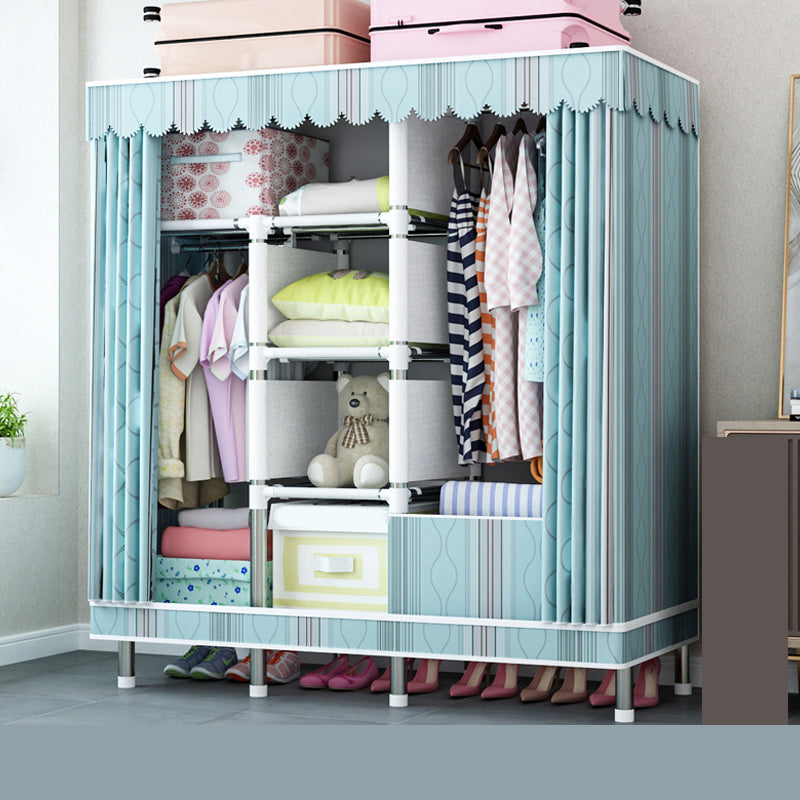 Steel Wardrobe Closet with Legs Modern Wardrobe Cabinet for Home 56"L x 18"W x 68"H Blue Clearhalo 'Armoires & Wardrobes' 'armoires_wardrobes' 'Bedroom Furniture' 'furn' 'furn_armoires_wardrobes' 'Furniture' 6450886