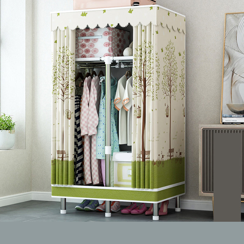 Steel Wardrobe Closet with Legs Modern Wardrobe Cabinet for Home 33.5"L x 18"W x 68"H White-Green Clearhalo 'Armoires & Wardrobes' 'armoires_wardrobes' 'Bedroom Furniture' 'furn' 'furn_armoires_wardrobes' 'Furniture' 6450887