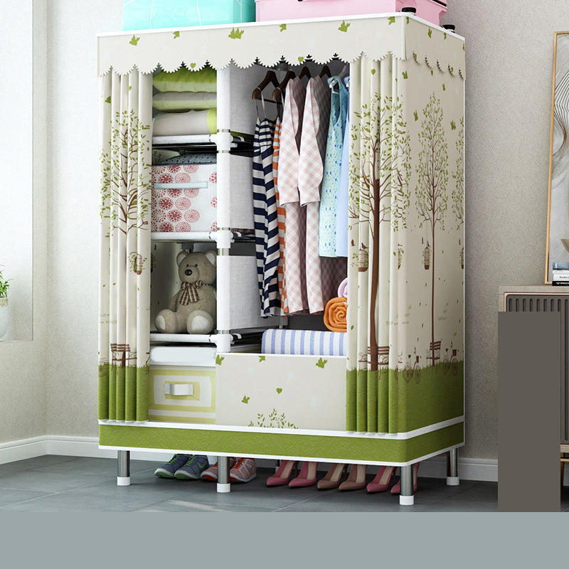 Steel Wardrobe Closet with Legs Modern Wardrobe Cabinet for Home 40"L x 18"W x 68"H White-Green Clearhalo 'Armoires & Wardrobes' 'armoires_wardrobes' 'Bedroom Furniture' 'furn' 'furn_armoires_wardrobes' 'Furniture' 6450888