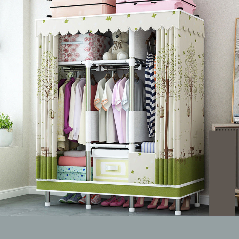 Steel Wardrobe Closet with Legs Modern Wardrobe Cabinet for Home 49"L x 18"W x 68"H White-Green Clearhalo 'Armoires & Wardrobes' 'armoires_wardrobes' 'Bedroom Furniture' 'furn' 'furn_armoires_wardrobes' 'Furniture' 6450889