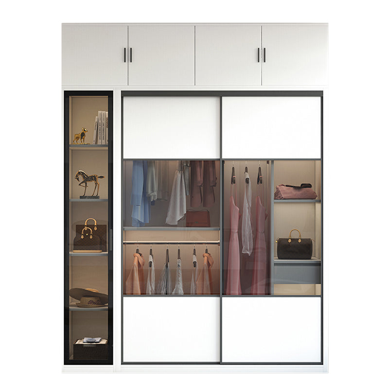 White Sliding Wardrobe Closet Engineered Wood Wardrobe Armoire