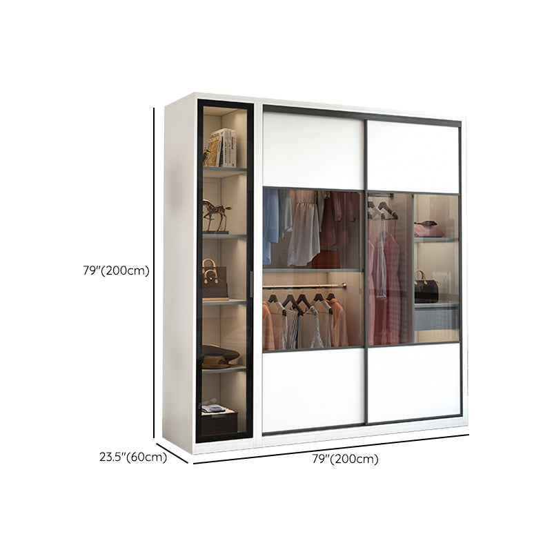 White Sliding Wardrobe Closet Engineered Wood Wardrobe Armoire