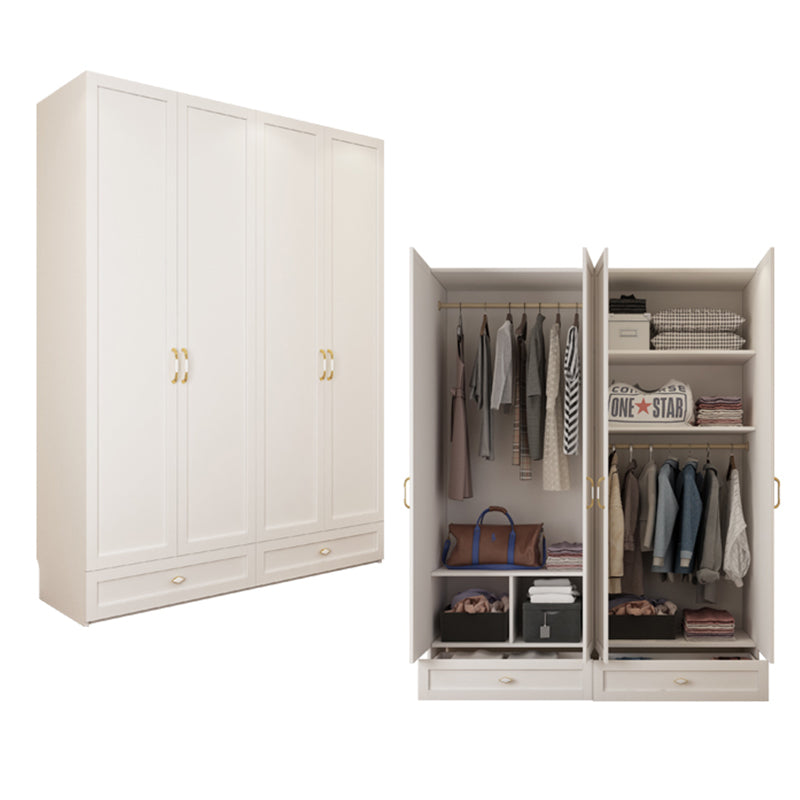 White Hinged Wardrobe Cabinet Engineered Wood Wardrobe Armoire