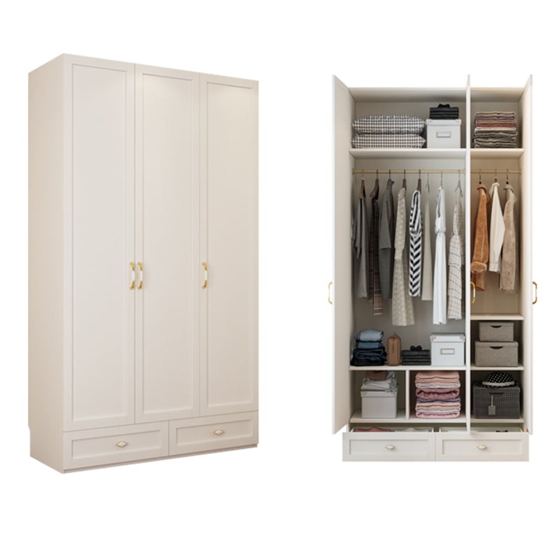White Hinged Wardrobe Cabinet Engineered Wood Wardrobe Armoire