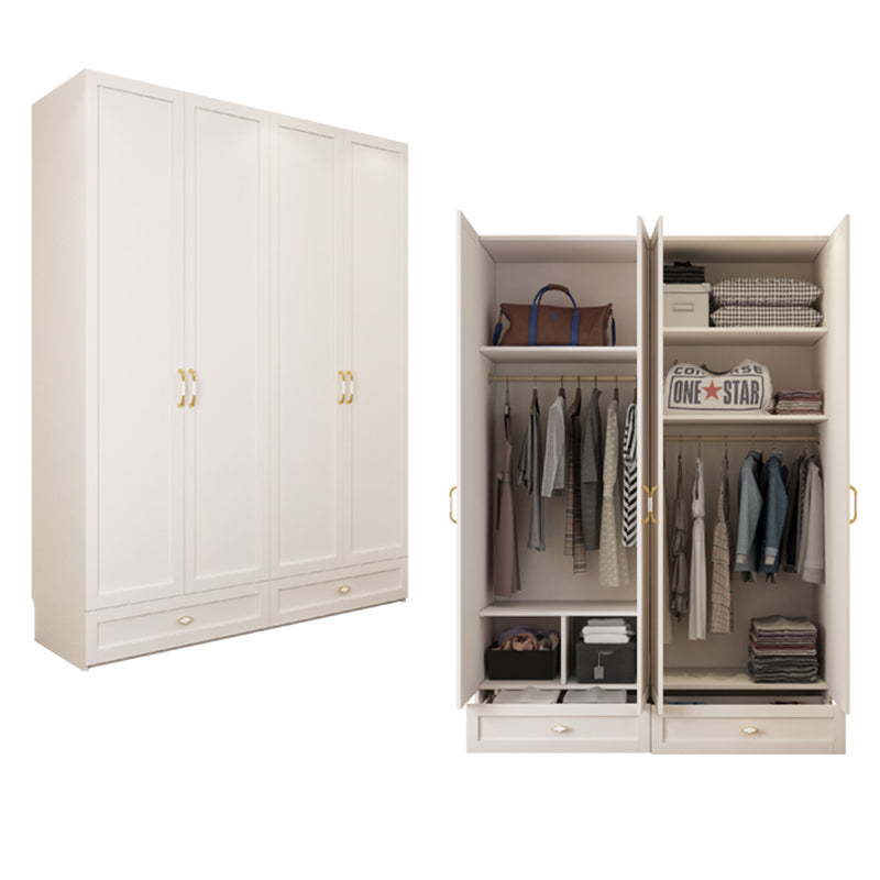 White Hinged Wardrobe Cabinet Engineered Wood Wardrobe Armoire