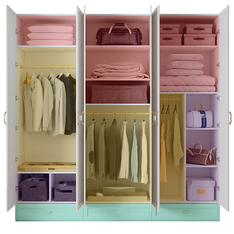 White Hinged Wardrobe Cabinet Engineered Wood Wardrobe Armoire