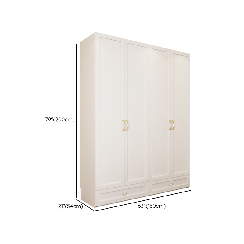 White Hinged Wardrobe Cabinet Engineered Wood Wardrobe Armoire