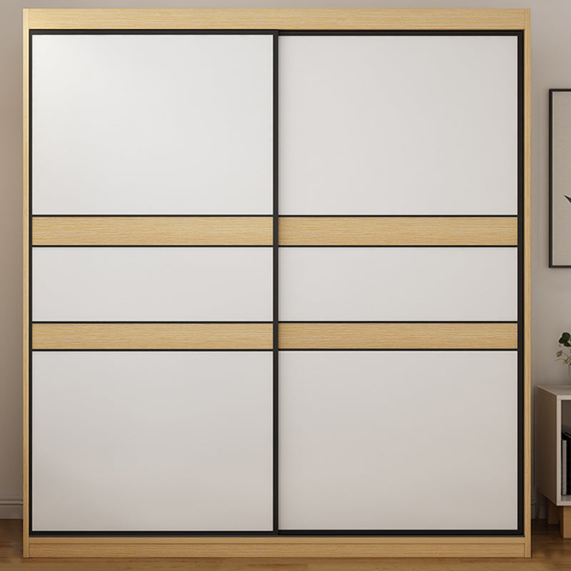 Wooden Wardrobe Armoire with Drawer Modern Wardrobe Closet - 63"L x 23.6"W x 82.9"H Wood+Beige Clearhalo 'Armoires & Wardrobes' 'armoires_wardrobes' 'Bedroom Furniture' 'furn' 'furn_armoires_wardrobes' 'Furniture' 6451074