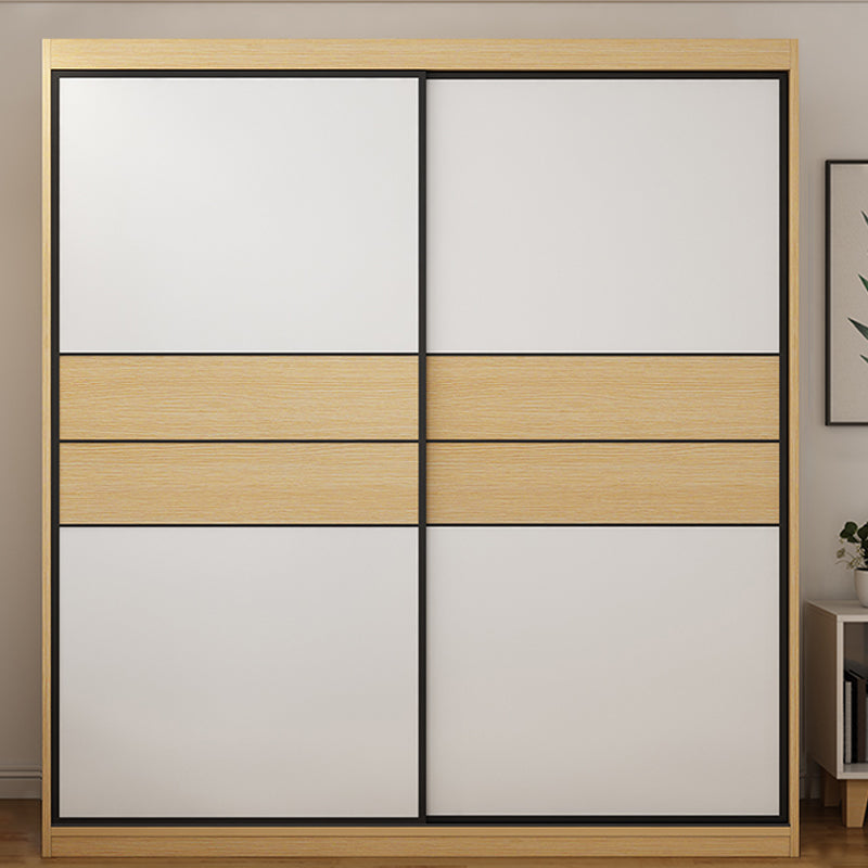Wooden Wardrobe Armoire with Drawer Modern Wardrobe Closet - 63"L x 23.6"W x 82.9"H Natural Wood White Clearhalo 'Armoires & Wardrobes' 'armoires_wardrobes' 'Bedroom Furniture' 'furn' 'furn_armoires_wardrobes' 'Furniture' 6451076