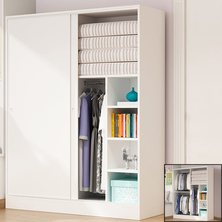 Sliding Door Wardrobe Cabinet with Garment Rod Wooden Wardrobe Closet