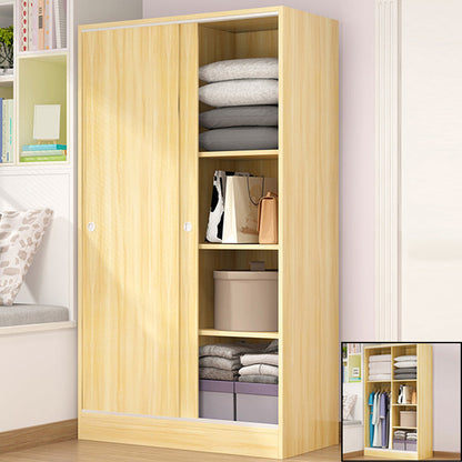 Sliding Door Wardrobe Cabinet with Garment Rod Wooden Wardrobe Closet