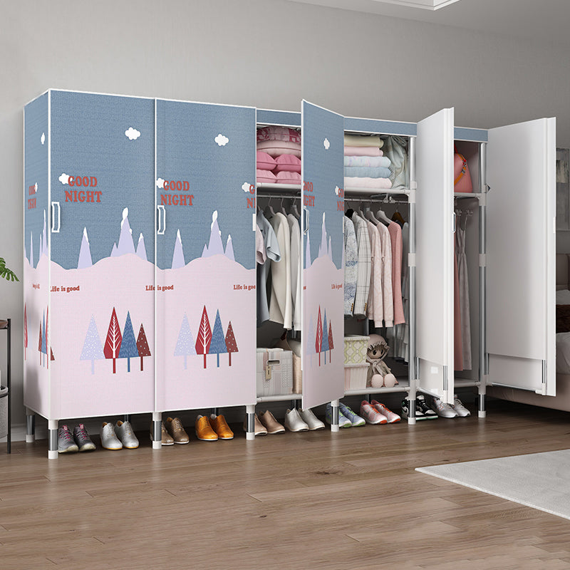 Hinged Wardrobe Armoire Modern with Legs Steel Wardrobe Closet for Home 81"L x 20"W x 68"H Gray-Pink Clearhalo 'Armoires & Wardrobes' 'armoires_wardrobes' 'Bedroom Furniture' 'furn' 'furn_armoires_wardrobes' 'Furniture' 6451301