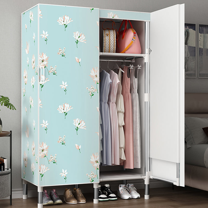 Hinged Wardrobe Armoire Modern with Legs Steel Wardrobe Closet for Home 33"L x 20"W x 68"H Blue Clearhalo 'Armoires & Wardrobes' 'armoires_wardrobes' 'Bedroom Furniture' 'furn' 'furn_armoires_wardrobes' 'Furniture' 6451303