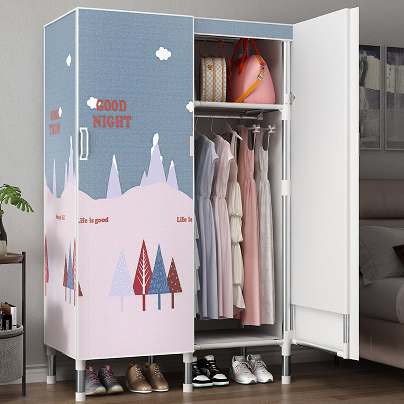 Hinged Wardrobe Armoire Modern with Legs Steel Wardrobe Closet for Home 33"L x 20"W x 68"H Gray-Pink Clearhalo 'Armoires & Wardrobes' 'armoires_wardrobes' 'Bedroom Furniture' 'furn' 'furn_armoires_wardrobes' 'Furniture' 6451306