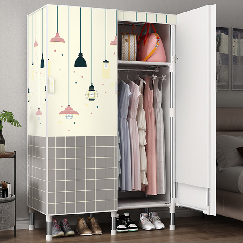 Hinged Wardrobe Armoire Modern with Legs Steel Wardrobe Closet for Home 33"L x 20"W x 68"H Beige Gray Clearhalo 'Armoires & Wardrobes' 'armoires_wardrobes' 'Bedroom Furniture' 'furn' 'furn_armoires_wardrobes' 'Furniture' 6451307