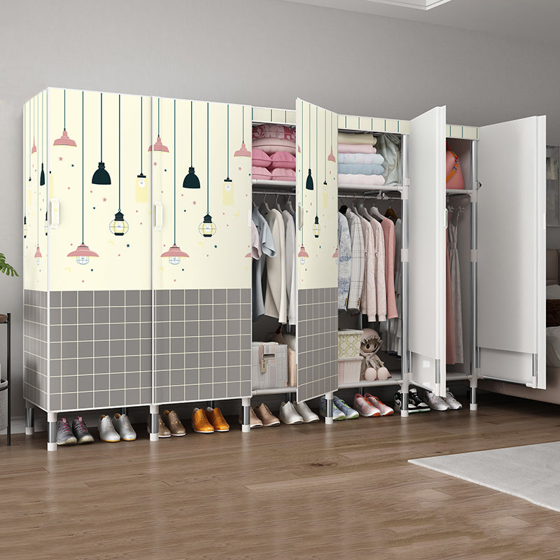 Hinged Wardrobe Armoire Modern with Legs Steel Wardrobe Closet for Home 81"L x 20"W x 68"H Beige Gray Clearhalo 'Armoires & Wardrobes' 'armoires_wardrobes' 'Bedroom Furniture' 'furn' 'furn_armoires_wardrobes' 'Furniture' 6451308