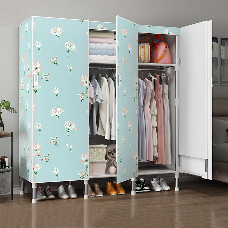 Hinged Wardrobe Armoire Modern with Legs Steel Wardrobe Closet for Home 49"L x 20"W x 68"H Blue Clearhalo 'Armoires & Wardrobes' 'armoires_wardrobes' 'Bedroom Furniture' 'furn' 'furn_armoires_wardrobes' 'Furniture' 6451311