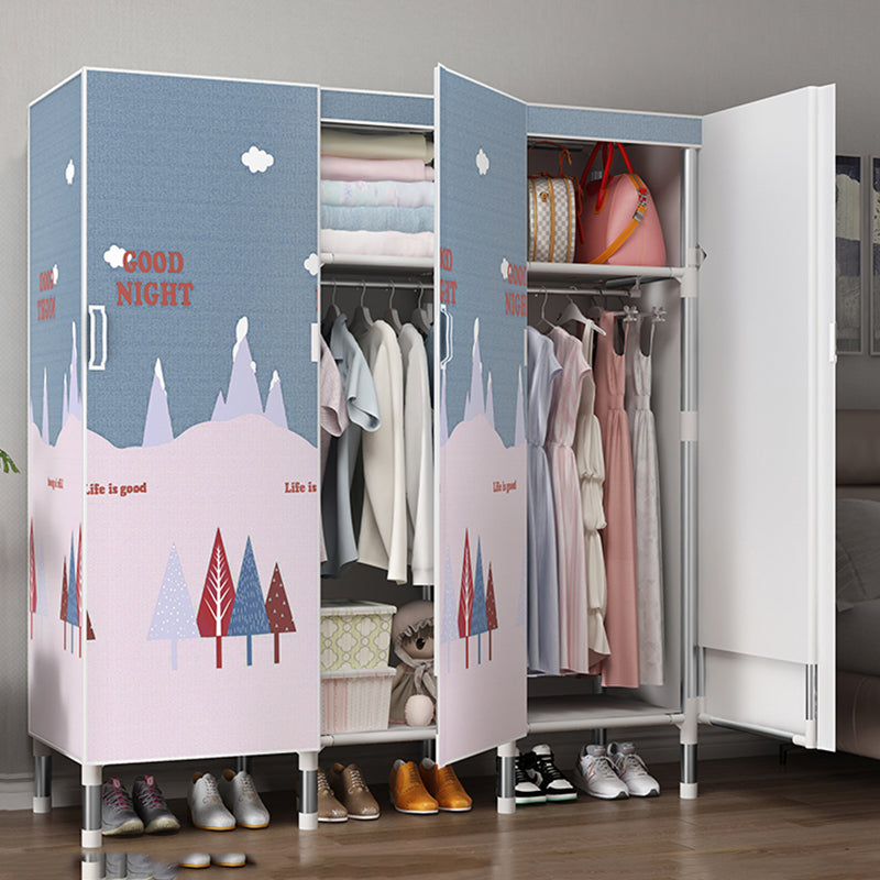 Hinged Wardrobe Armoire Modern with Legs Steel Wardrobe Closet for Home 49"L x 20"W x 68"H Gray-Pink Clearhalo 'Armoires & Wardrobes' 'armoires_wardrobes' 'Bedroom Furniture' 'furn' 'furn_armoires_wardrobes' 'Furniture' 6451313