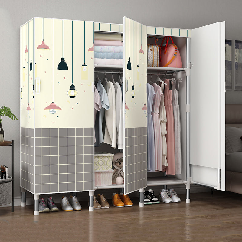 Hinged Wardrobe Armoire Modern with Legs Steel Wardrobe Closet for Home 49"L x 20"W x 68"H Beige Gray Clearhalo 'Armoires & Wardrobes' 'armoires_wardrobes' 'Bedroom Furniture' 'furn' 'furn_armoires_wardrobes' 'Furniture' 6451316
