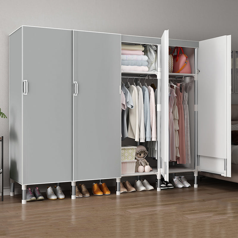 Hinged Wardrobe Armoire Modern with Legs Steel Wardrobe Closet for Home 65"L x 20"W x 68"H Grey Clearhalo 'Armoires & Wardrobes' 'armoires_wardrobes' 'Bedroom Furniture' 'furn' 'furn_armoires_wardrobes' 'Furniture' 6451317