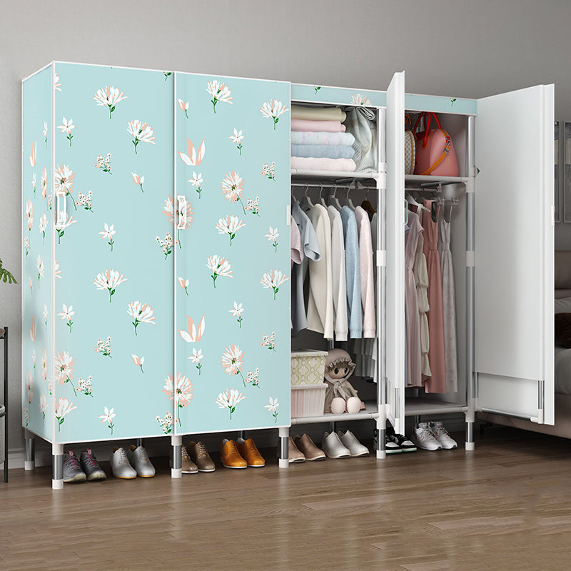 Hinged Wardrobe Armoire Modern with Legs Steel Wardrobe Closet for Home 65"L x 20"W x 68"H Blue Clearhalo 'Armoires & Wardrobes' 'armoires_wardrobes' 'Bedroom Furniture' 'furn' 'furn_armoires_wardrobes' 'Furniture' 6451318