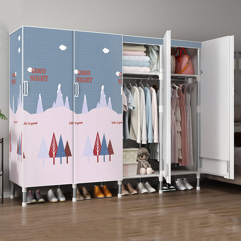 Hinged Wardrobe Armoire Modern with Legs Steel Wardrobe Closet for Home 65"L x 20"W x 68"H Gray-Pink Clearhalo 'Armoires & Wardrobes' 'armoires_wardrobes' 'Bedroom Furniture' 'furn' 'furn_armoires_wardrobes' 'Furniture' 6451319