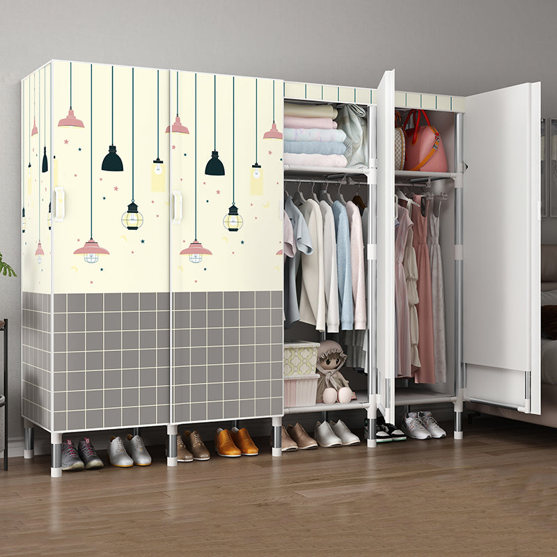 Hinged Wardrobe Armoire Modern with Legs Steel Wardrobe Closet for Home 65"L x 20"W x 68"H Beige Gray Clearhalo 'Armoires & Wardrobes' 'armoires_wardrobes' 'Bedroom Furniture' 'furn' 'furn_armoires_wardrobes' 'Furniture' 6451320