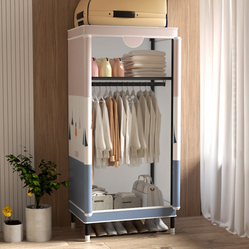 Contemporary Wardrobe Cabinet with Shelves Steel Wardrobe Armoire for Home