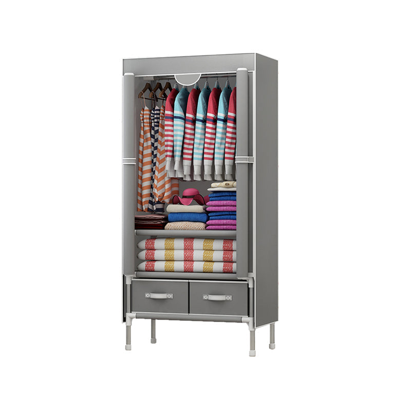 Steel Wardrobe Armoire with Drawer Modern Wardrobe Cabinet for Home 30"L x 18"W x 67"H Grey Clearhalo 'Armoires & Wardrobes' 'armoires_wardrobes' 'Bedroom Furniture' 'furn' 'furn_armoires_wardrobes' 'Furniture' 6451361