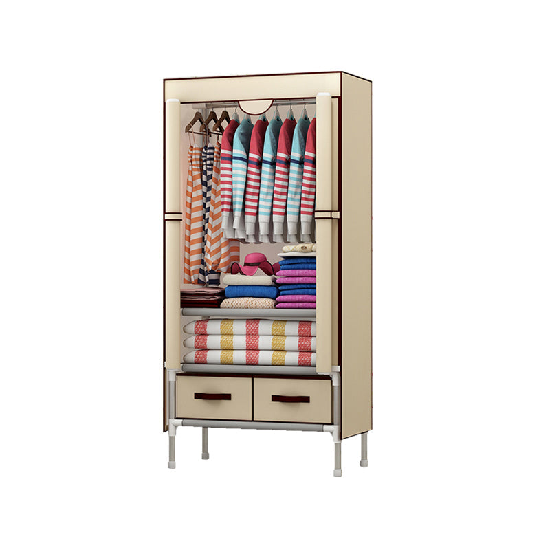 Steel Wardrobe Armoire with Drawer Modern Wardrobe Cabinet for Home 30"L x 18"W x 67"H Beige Clearhalo 'Armoires & Wardrobes' 'armoires_wardrobes' 'Bedroom Furniture' 'furn' 'furn_armoires_wardrobes' 'Furniture' 6451362
