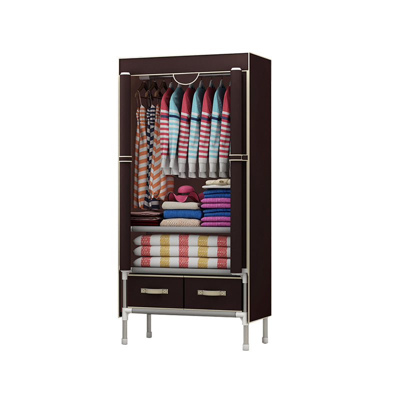 Steel Wardrobe Armoire with Drawer Modern Wardrobe Cabinet for Home 30"L x 18"W x 67"H Dark Brown Clearhalo 'Armoires & Wardrobes' 'armoires_wardrobes' 'Bedroom Furniture' 'furn' 'furn_armoires_wardrobes' 'Furniture' 6451366