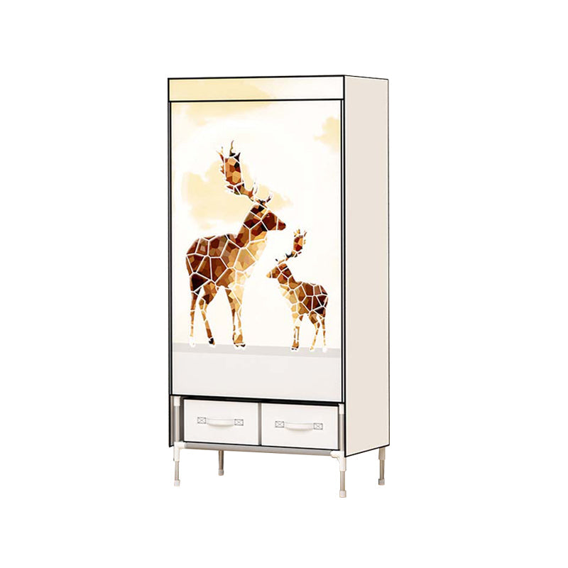 Steel Wardrobe Armoire with Drawer Modern Wardrobe Cabinet for Home 30"L x 18"W x 67"H White-Brown Clearhalo 'Armoires & Wardrobes' 'armoires_wardrobes' 'Bedroom Furniture' 'furn' 'furn_armoires_wardrobes' 'Furniture' 6451369