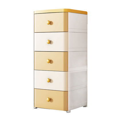 5-Drawer Wardrobe Armoire with Legs Modern Plastic Storage Cabinet 14.2"L x 15.7"W x 34.6"H White-Yellow Clearhalo 'Armoires & Wardrobes' 'armoires_wardrobes' 'Bedroom Furniture' 'furn' 'furn_armoires_wardrobes' 'Furniture' 6451423