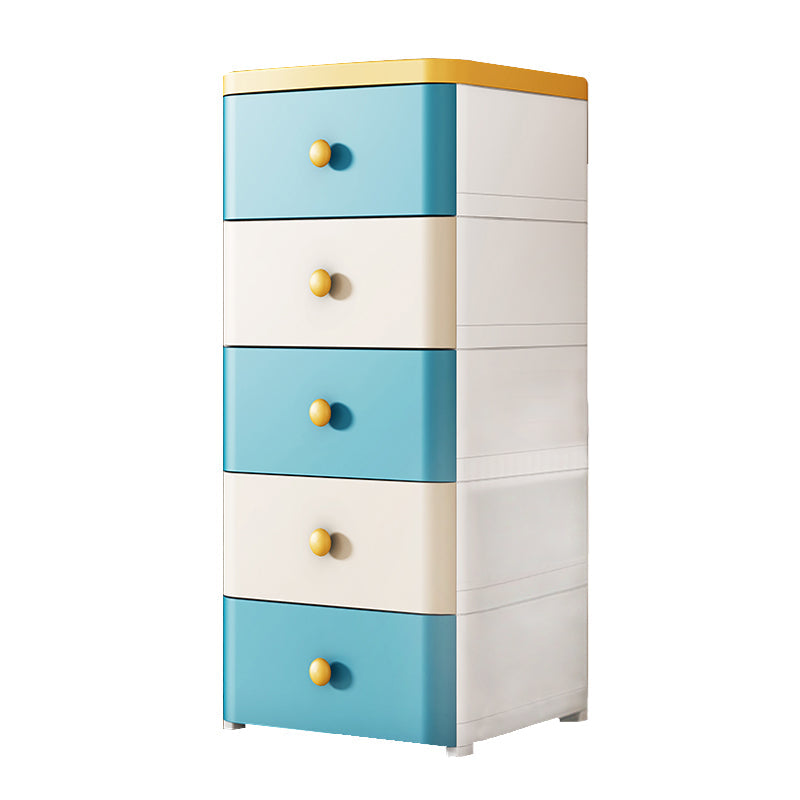 5-Drawer Wardrobe Armoire with Legs Modern Plastic Storage Cabinet 18.1"L x 15.7"W x 38.6"H White-Blue Clearhalo 'Armoires & Wardrobes' 'armoires_wardrobes' 'Bedroom Furniture' 'furn' 'furn_armoires_wardrobes' 'Furniture' 6451426