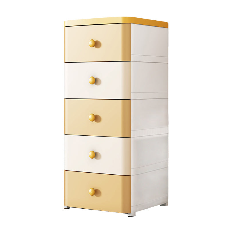 5-Drawer Wardrobe Armoire with Legs Modern Plastic Storage Cabinet 18.1"L x 15.7"W x 38.6"H White-Yellow Clearhalo 'Armoires & Wardrobes' 'armoires_wardrobes' 'Bedroom Furniture' 'furn' 'furn_armoires_wardrobes' 'Furniture' 6451428