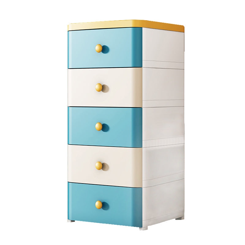 5-Drawer Wardrobe Armoire with Legs Modern Plastic Storage Cabinet 22"L x 15.7"W x 42.5"H White-Blue Clearhalo 'Armoires & Wardrobes' 'armoires_wardrobes' 'Bedroom Furniture' 'furn' 'furn_armoires_wardrobes' 'Furniture' 6451432