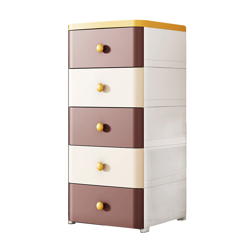 5-Drawer Wardrobe Armoire with Legs Modern Plastic Storage Cabinet 22"L x 15.7"W x 42.5"H White-Brown Clearhalo 'Armoires & Wardrobes' 'armoires_wardrobes' 'Bedroom Furniture' 'furn' 'furn_armoires_wardrobes' 'Furniture' 6451436