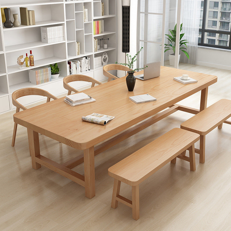 Rectangle Trestle Dining Table Modern Pine Wood Table for Living Room 70.9"L x 31.5"W x 29.5"H Without Chairs Clearhalo 'Dining Tables & Seating' 'Dining Tables' 'dining_table' 'furn' 'furn_dining_table' 'Furniture' 'Kitchen & Dining Furniture' 6451479