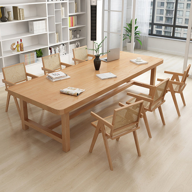 Rectangle Trestle Dining Table Modern Pine Wood Table for Living Room Clearhalo 'Dining Tables & Seating' 'Dining Tables' 'dining_table' 'furn' 'furn_dining_table' 'Furniture' 'Kitchen & Dining Furniture' 6451488