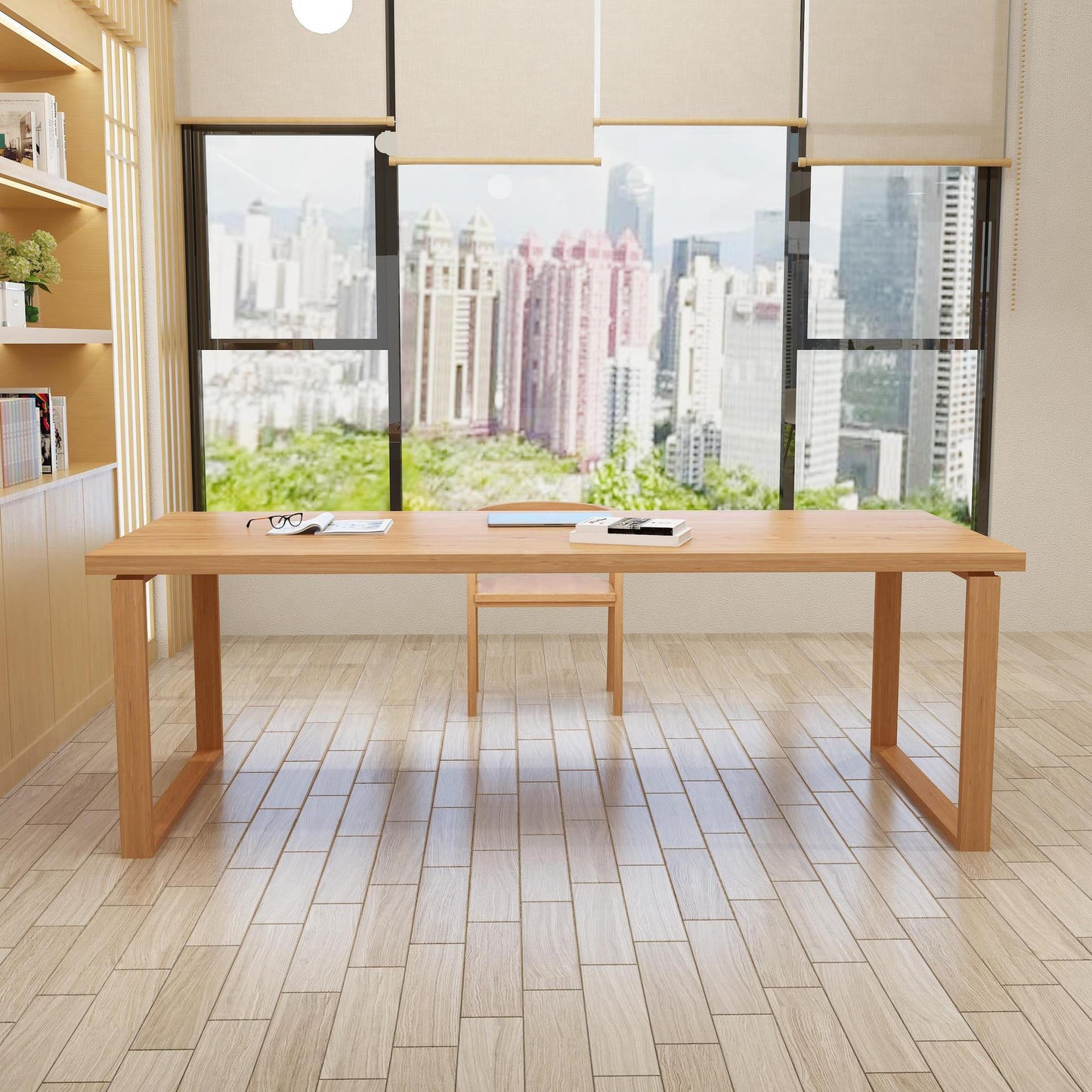 Contemporary Solid Wood Dining Table Double Pedestal Dining Table for Dining Room