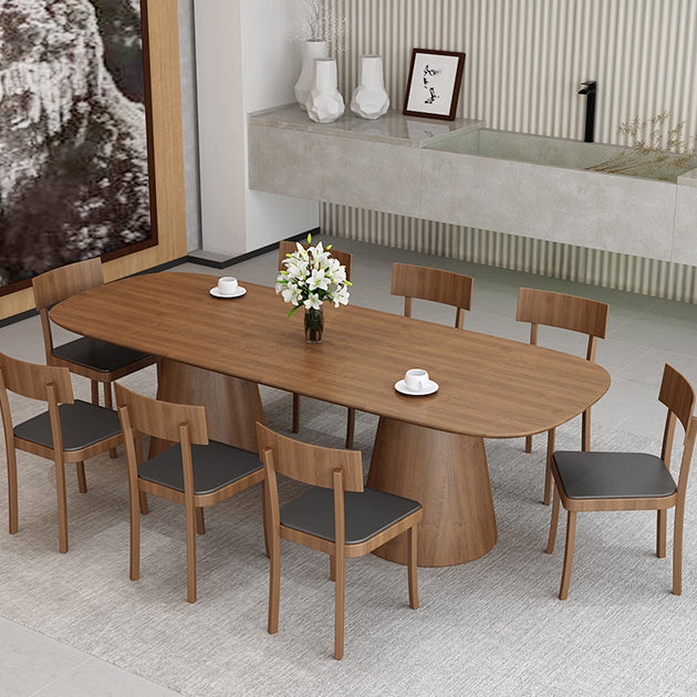 Oval Solid Wood Dining Table Contemporary Dining Table with Double Pedestal Base 63"L x 27.6"W x 29.5"H Without Chairs Clearhalo 'Dining Tables & Seating' 'Dining Tables' 'dining_table' 'furn' 'furn_dining_table' 'Furniture' 'Kitchen & Dining Furniture' 6451558